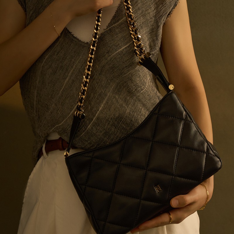 Leather rhombic chain underarm bag with advanced sense underarm bag
